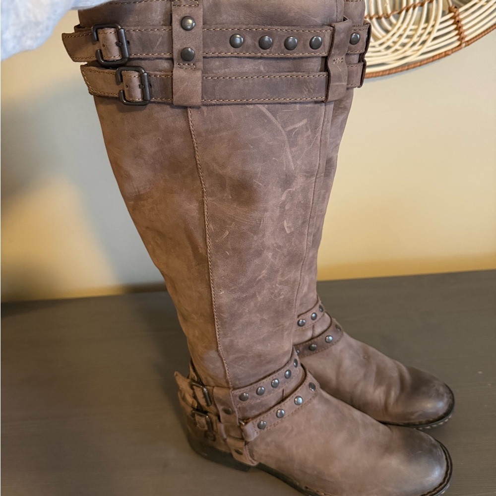 Born Gwynn Harness Brown Leather Knee High Boots - Picture 6 of 11